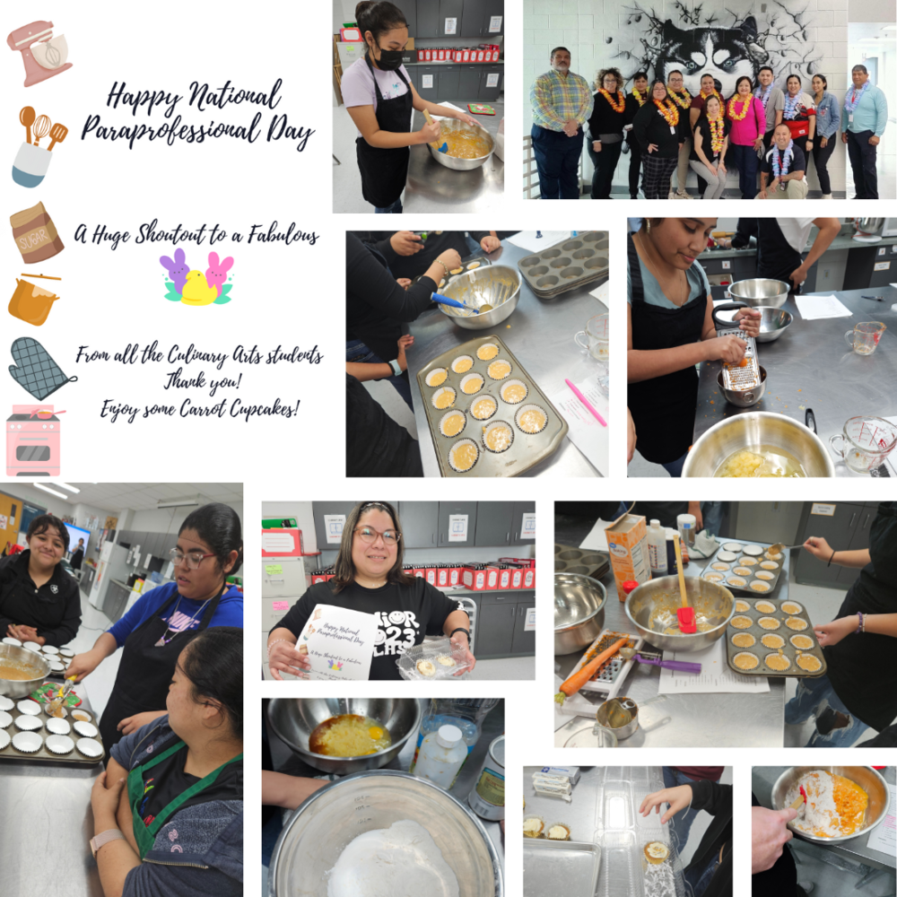 collage of students baking cupcakes