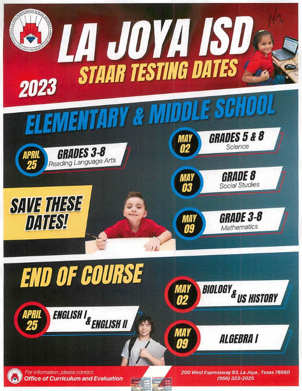 STAAR TESTING DATES Corina Peña Elementary School