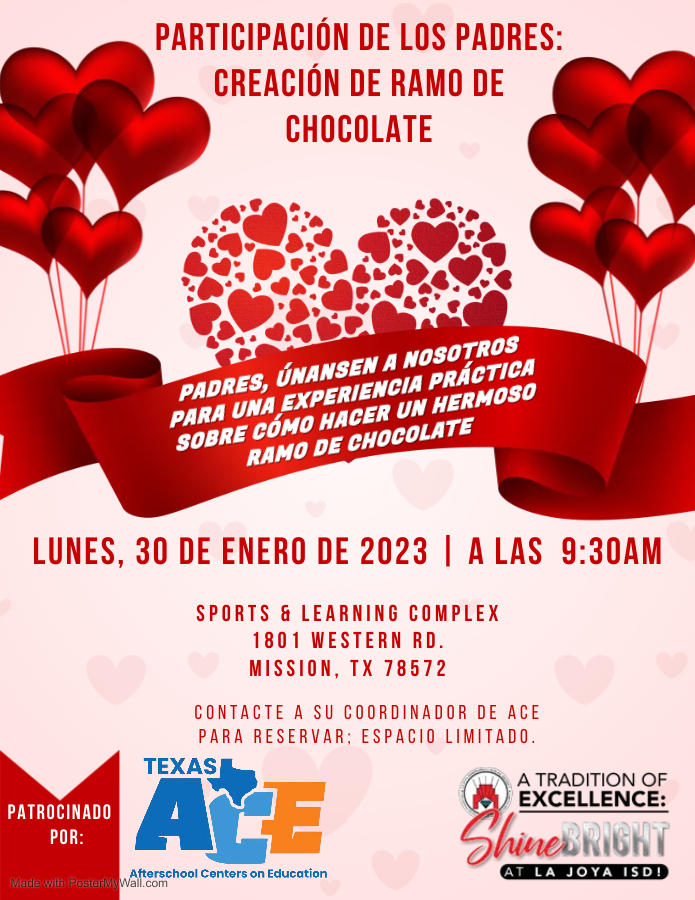 Jan 30 9:30 am Sports & Learning Complex Create a chocolate bouquet contact ACE Coordinator for more information