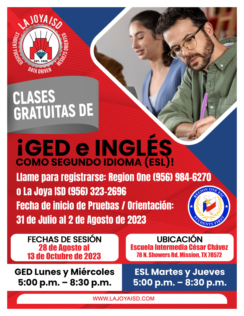 📚🌟 Great news! La Joya ISD is thrilled to announce that we will be offering GED classes for our community! 🎓🤝 Whether you're seeking a fresh start or aiming to further your education, we're here to support you every step of the way. Spread the word and let's unlock new possibilities together! #ljisdstudentfocuseddatadrivenresultsoriented
