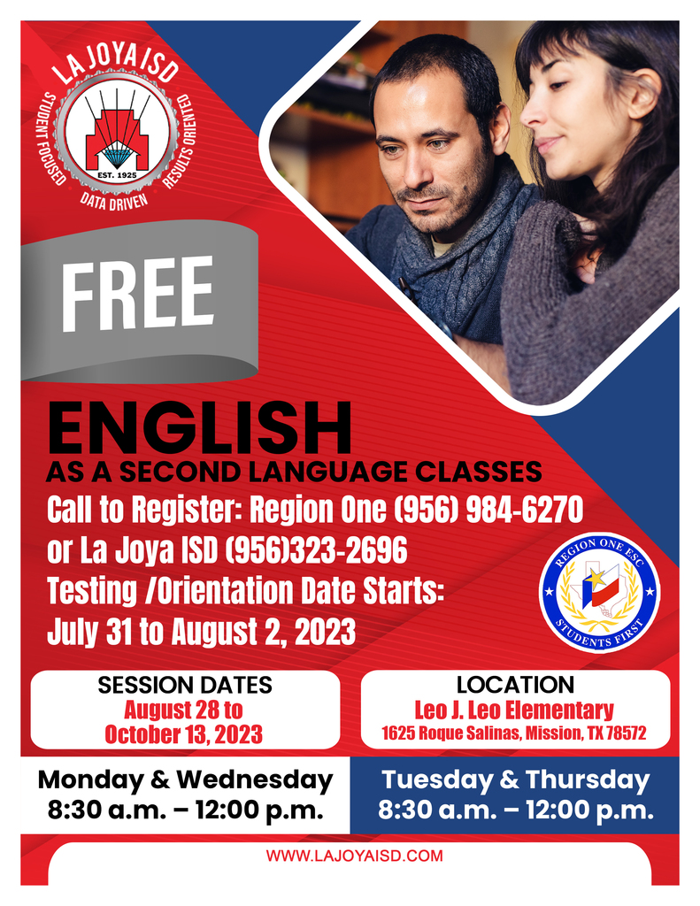 📚🌟 Great news! La Joya ISD is thrilled to announce that we will be offering ESL classes for our community! 🎓🤝 Spread the word and let's unlock new possibilities together!  🔒🏫 Your safety is our utmost priority! 🚨🔐 As a precautionary measure, please be reminded that proper identification will be required for entry into the campus during school hours. 📝👮‍♂️ Let's work together to ensure a secure learning environment for all our students and staff. Thank you for your understanding and cooperation!  #ljisdstudentfocuseddatadrivenresultsoriented