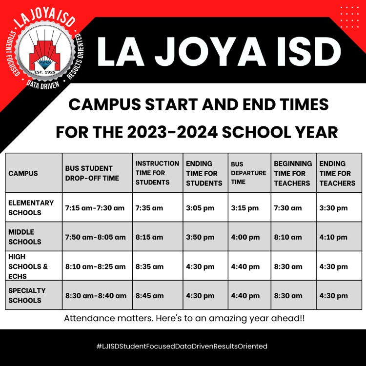 🎒📅 Starting and Ending Times for the 23-24 school year ⏰ 🛎️. Get set for an awesome school year ahead! 📚🚌 See you tomorrow!! 🎉🐾