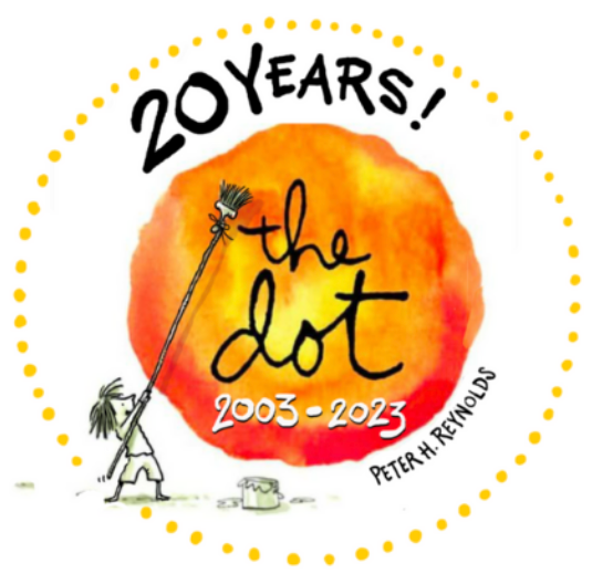 Dot Day logo with character holding a long paintbrush
